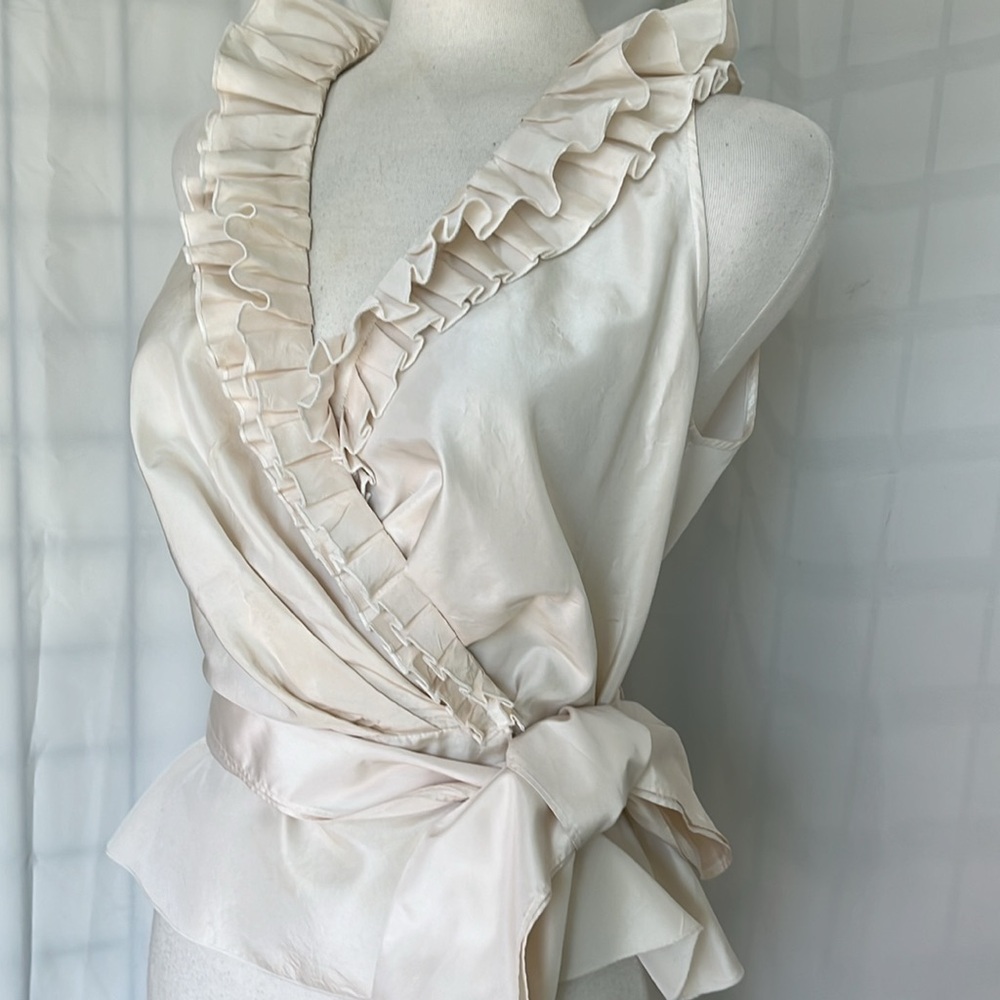 Tadashi Shoji Cream Ruffle Satin Wrap Camisole - Picture 7 of 12